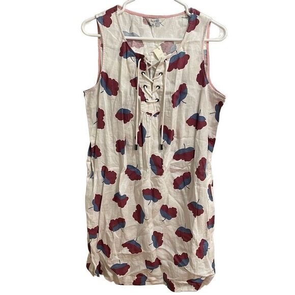 Boden Womens Linen Tunic Anna Dress US 10 White Printed Dream Laced Neckline - Picture 1 of 7
